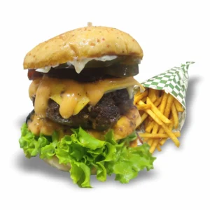 Hamburguesa doble con papas